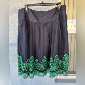 Peter Nygard Tulle Sheer Overlay Embroidered A-line Skirt 14 Petite